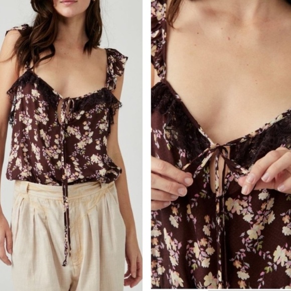 Free People Floral Brown Tank Top - Picture 3 of 7